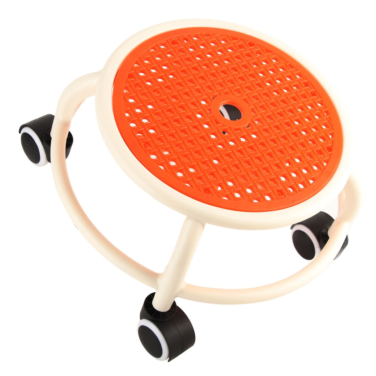 Round Rolling Low Stool Comfortable Universal Wheel Movable Mini Stool High Weight Capacity for Home Orange