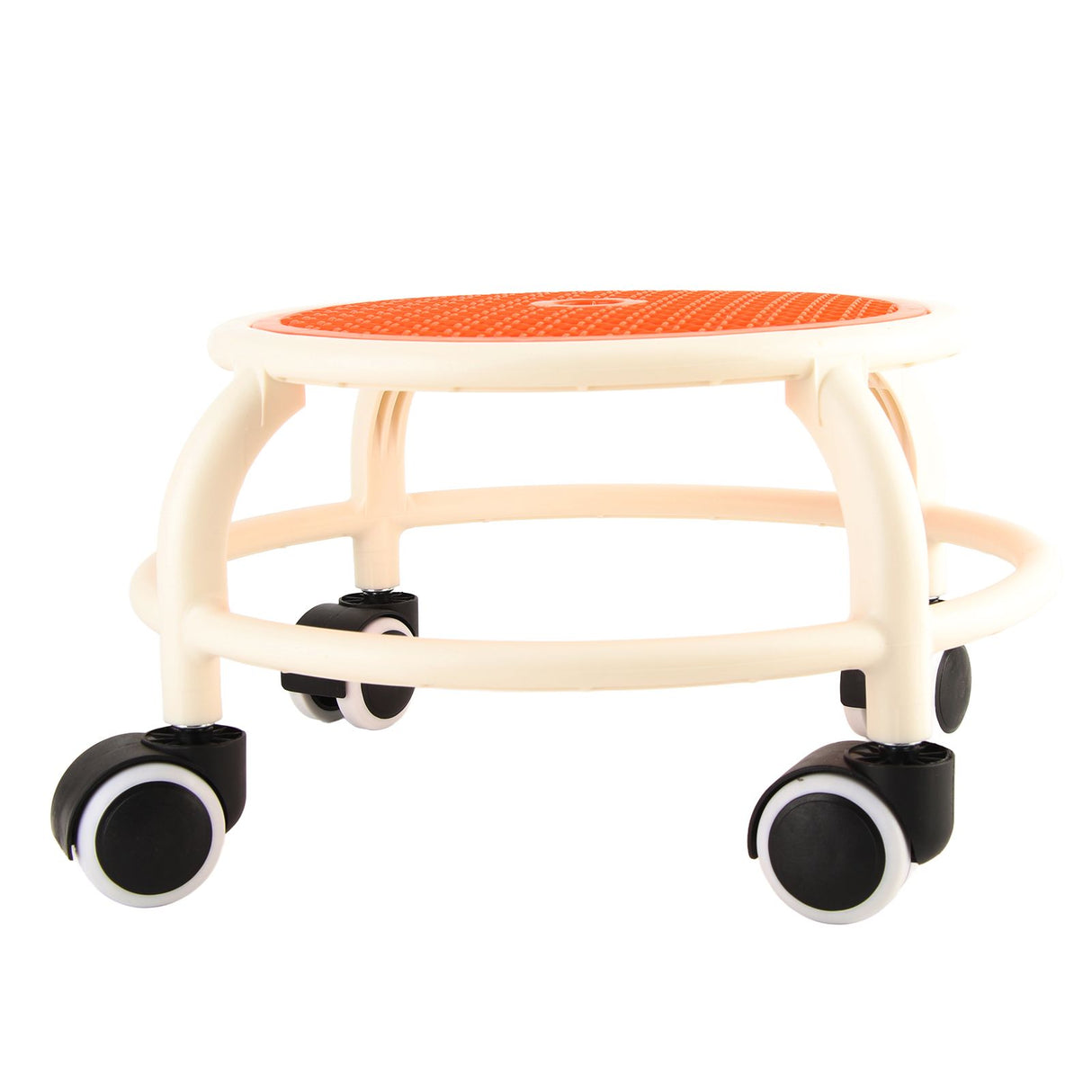Round Rolling Low Stool Comfortable Universal Wheel Movable Mini Stool High Weight Capacity for Home Orange