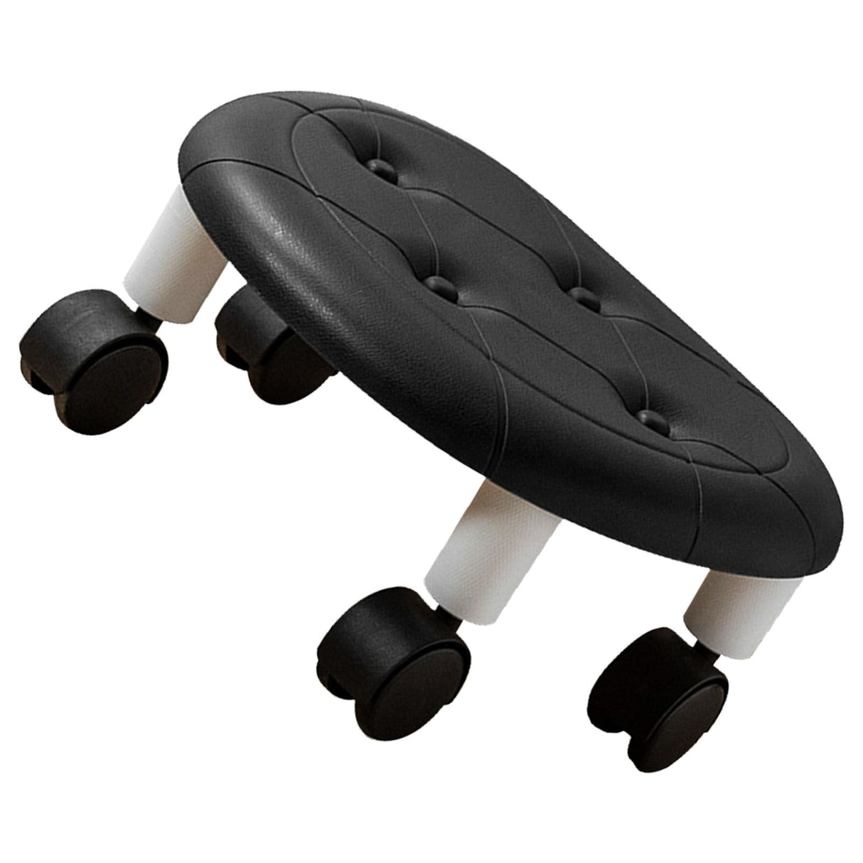 Round Low Rolling Stools Fuax Leather Universal Wheel Small Roller Swivel Stool High Weight Capacity for Home Black