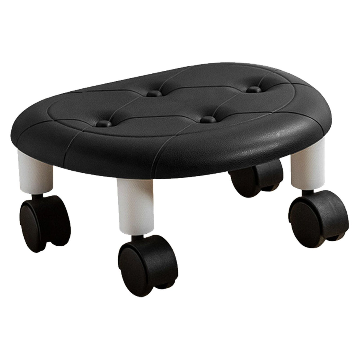 Round Low Rolling Stools Fuax Leather Universal Wheel Small Roller Swivel Stool High Weight Capacity for Home Black