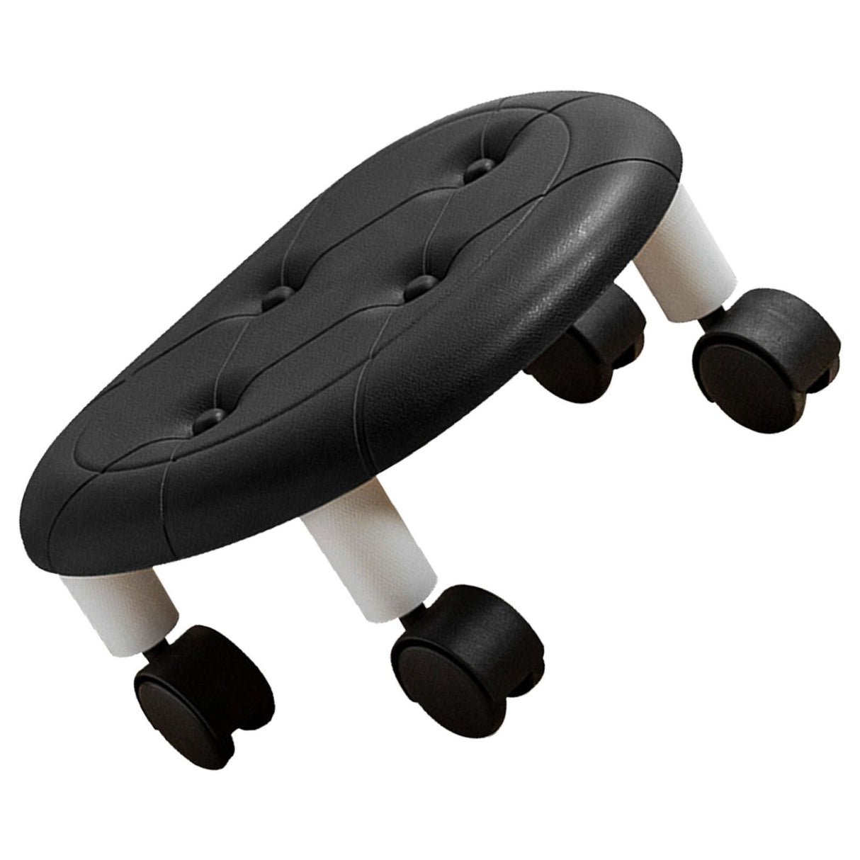 Round Low Rolling Stools Fuax Leather Universal Wheel Small Roller Swivel Stool High Weight Capacity for Home Black