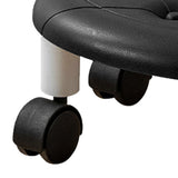 Round Low Rolling Stools Fuax Leather Universal Wheel Small Roller Swivel Stool High Weight Capacity for Home Black - Close-Up Angle