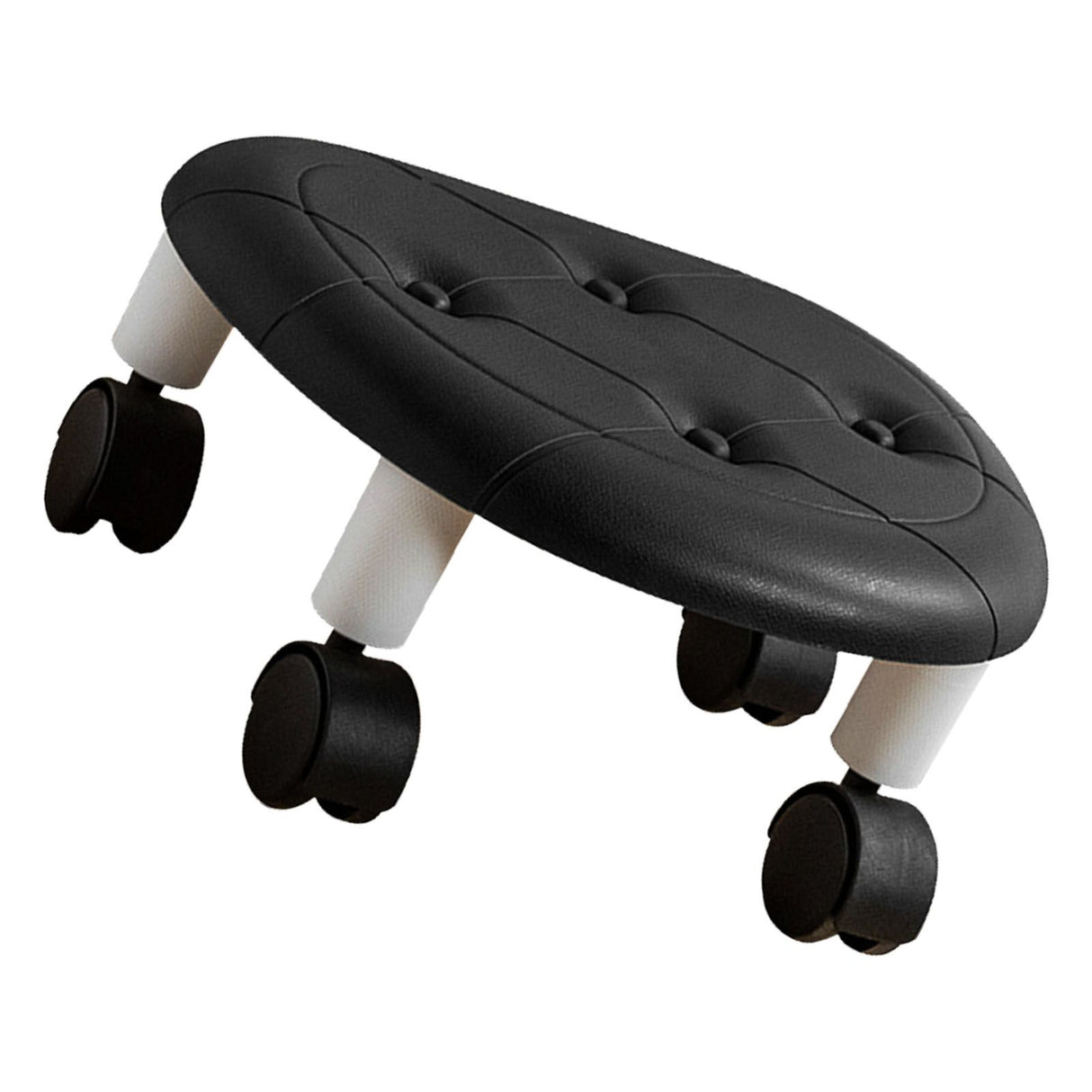 Round Low Rolling Stools Fuax Leather Universal Wheel Small Roller Swivel Stool High Weight Capacity for Home Black