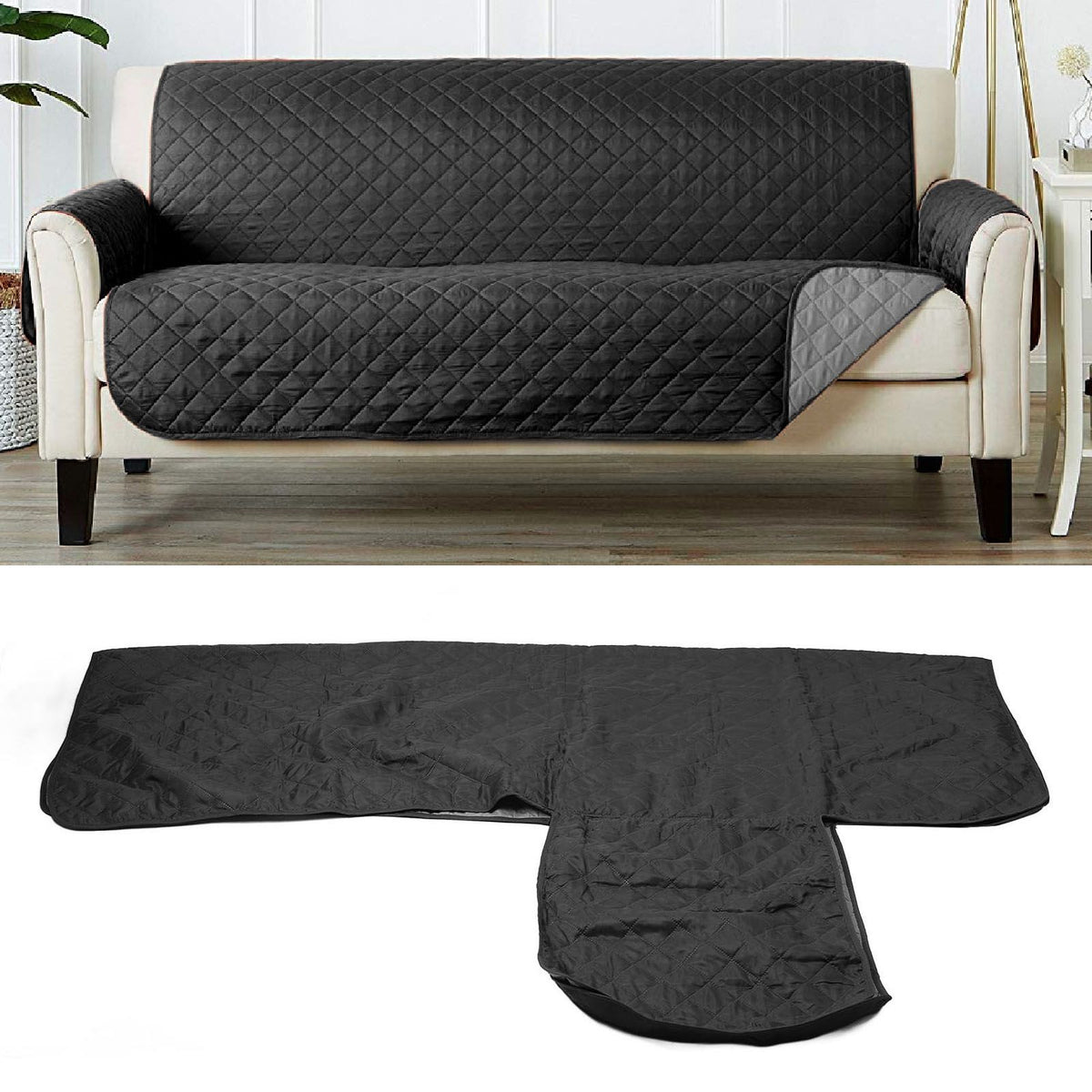 Sofa Protective Cover Waterproof Washable Wear Resistant 2 Seats Polyester Mat for Pets Gray