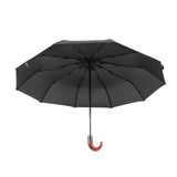 Automatic Folding Umbrella 10 Ribs Triple Folding Imitation Wood Handle Automatic Open Close Umbrella for Outdoor Gift - Front View