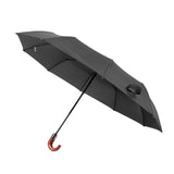 Automatic Folding Umbrella 10 Ribs Triple Folding Imitation Wood Handle Automatic Open Close Umbrella for Outdoor Gift - Side View