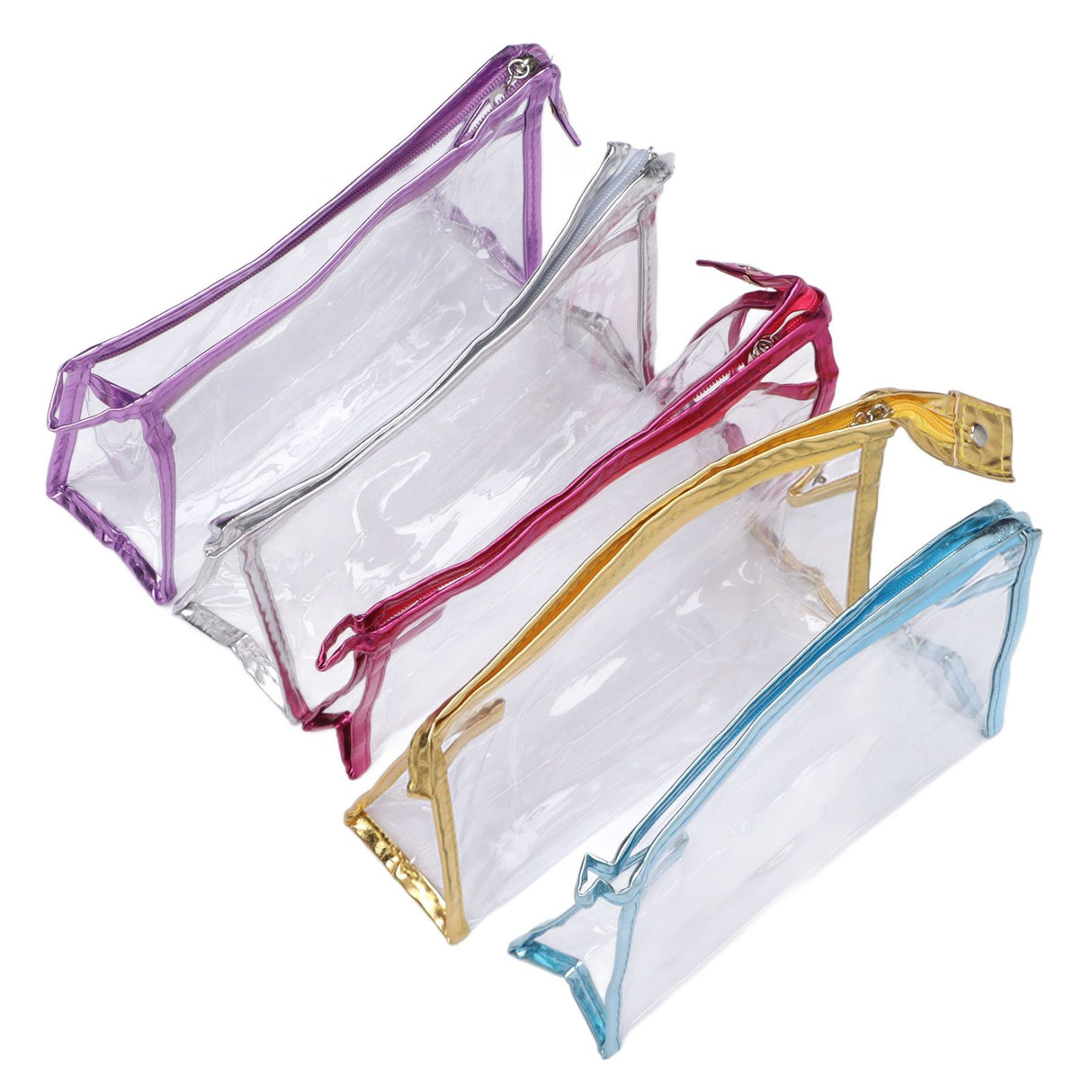 Clear Cosmetic Bag Waterproof Transparent PVC Makeup Toiletry Pouch with Handle Strap for Bathroom Travel 5pcs