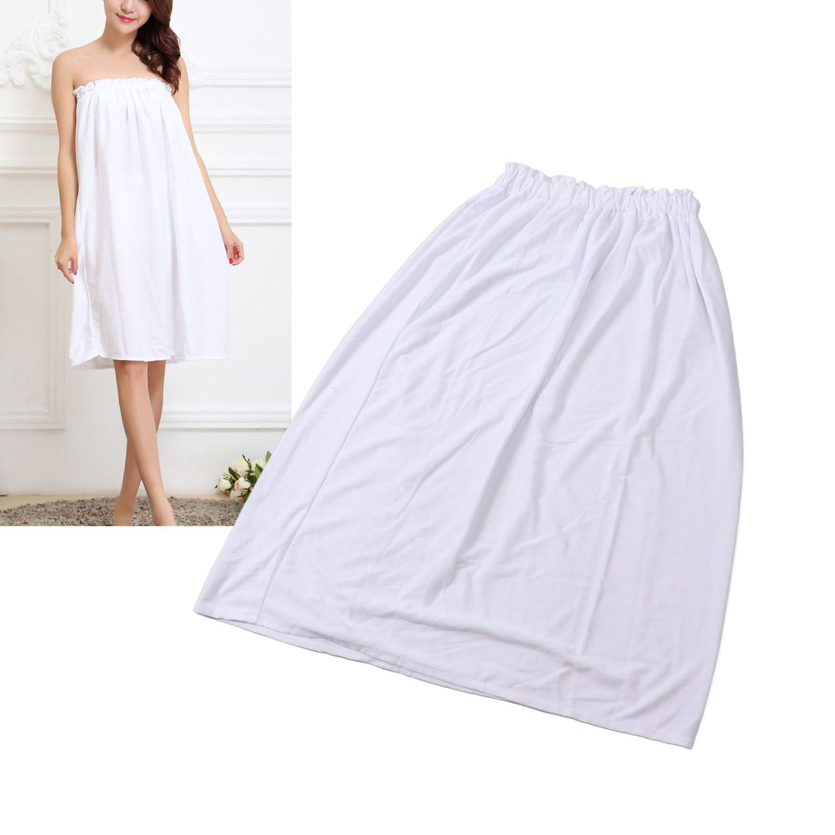 Women Bath Towel Wrap Cotton Boob Tube Top Bath Towel Skirt Dree for Travel Beach White