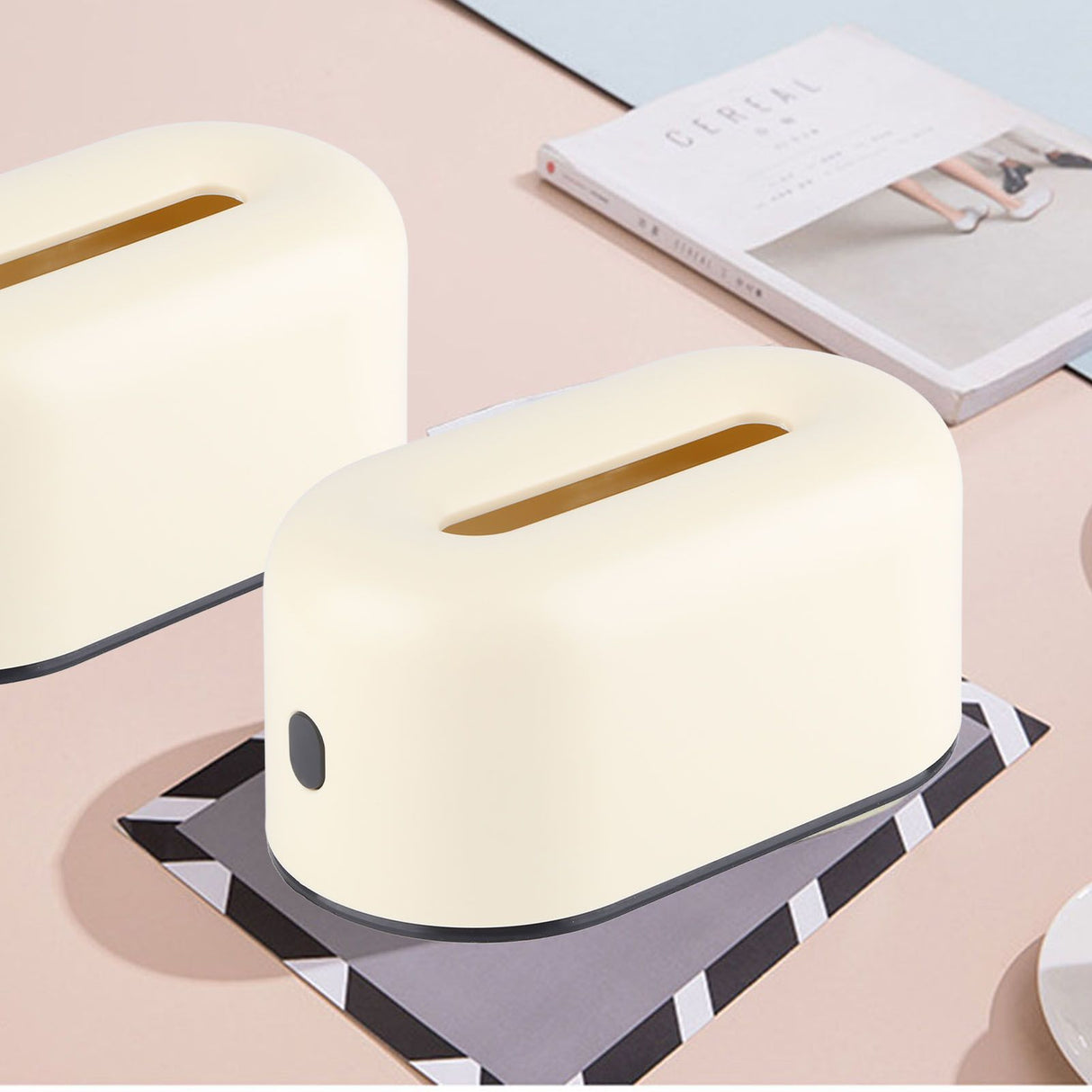 Tissue Box Holder Waterproof Simple Cream Yellow Wide Opening Plastic Tissue Paper Box for Office Bedroom Living Room