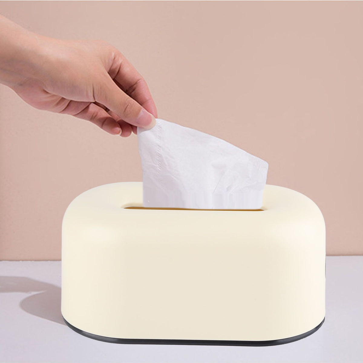 Tissue Box Holder Waterproof Simple Cream Yellow Wide Opening Plastic Tissue Paper Box for Office Bedroom Living Room