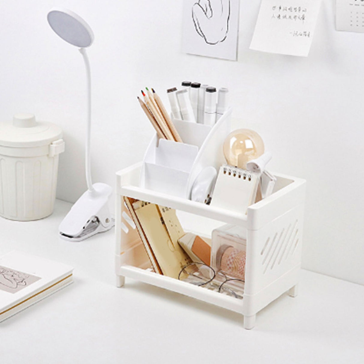 Desktop Storage Shelf Multifunctional Practical Durable Desktop Organizer for Bedroom White