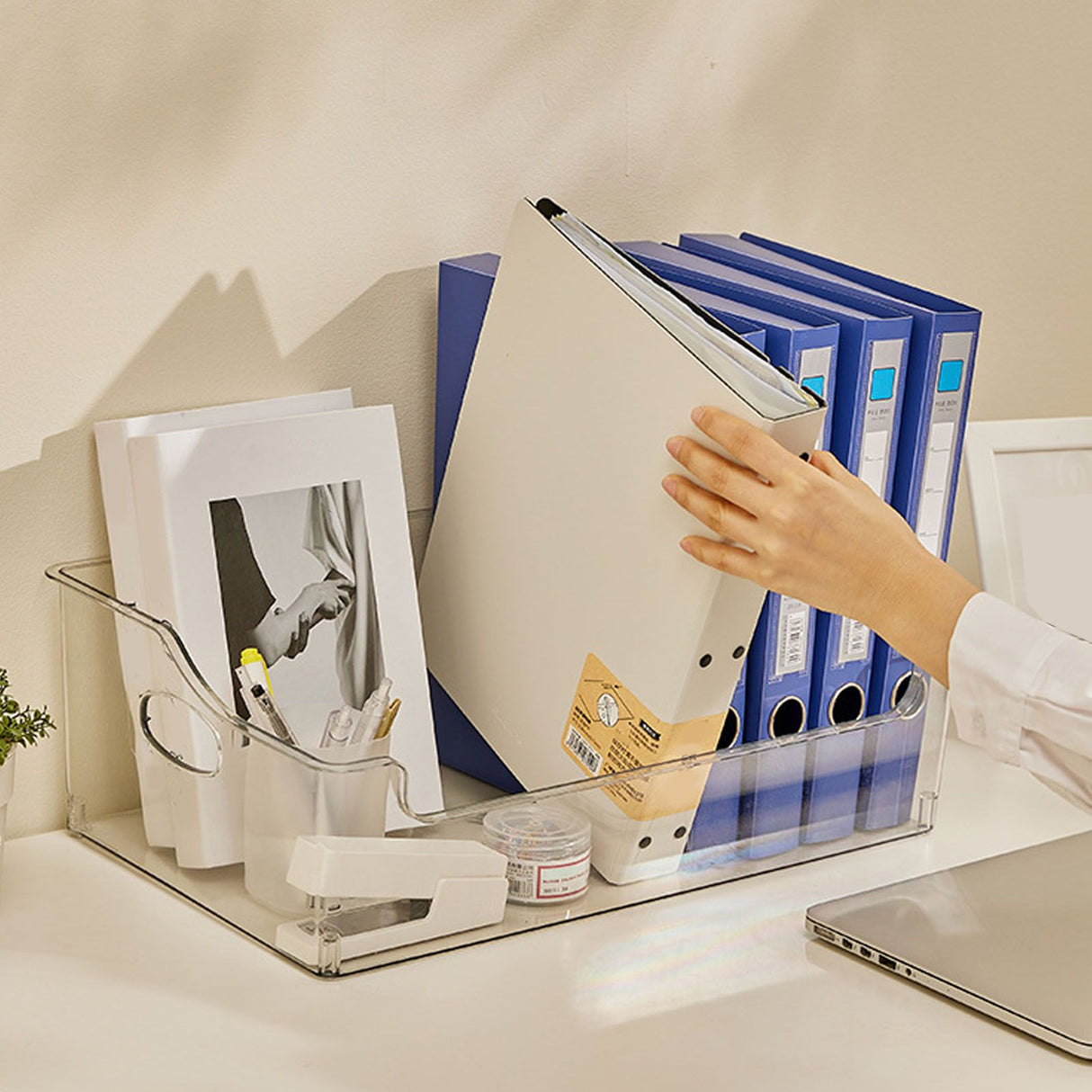 Wheeled Storage Containers Plastic Transparent Under Desk Book Storage Box with Roller for School Dorm Office Bedroom