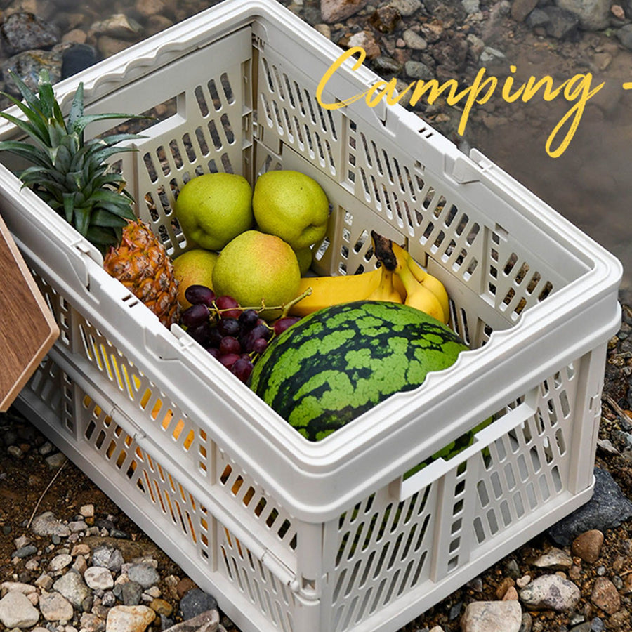 Camping Picnic Basket Foldable Large Capacity Multifunction Handheld Camping Storage Basket Camping Storage Box Grey White S