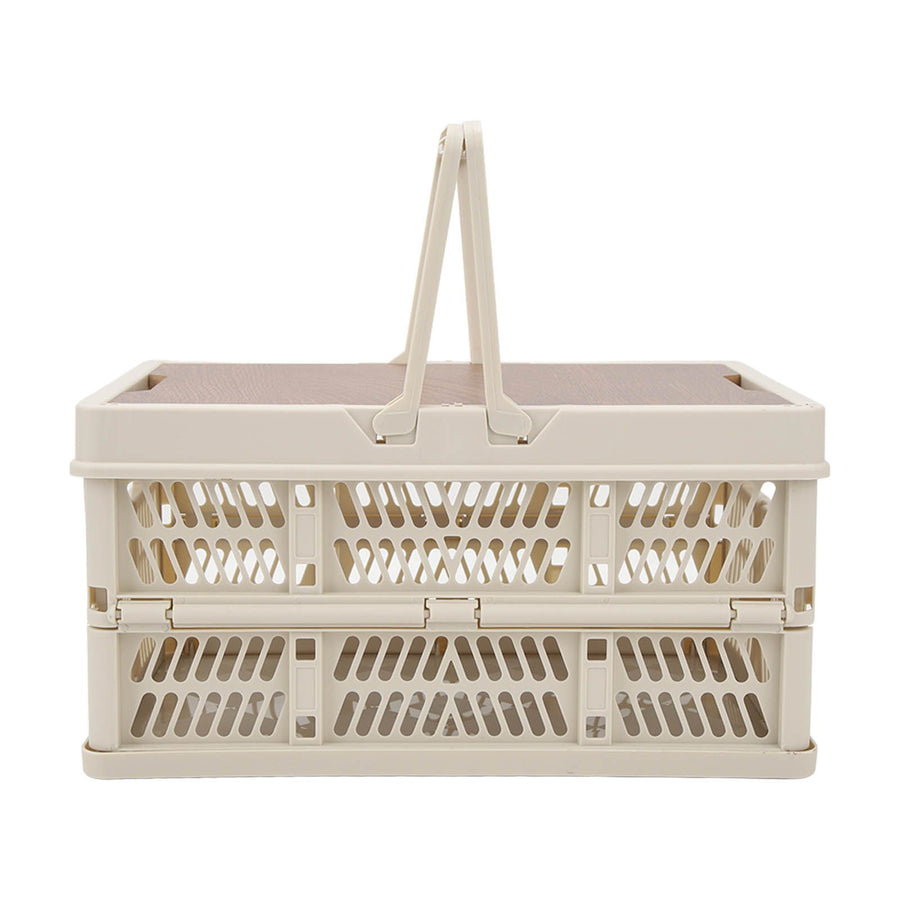 Camping Picnic Basket Foldable Large Capacity Multifunction Handheld Camping Storage Basket Camping Storage Box Grey White M