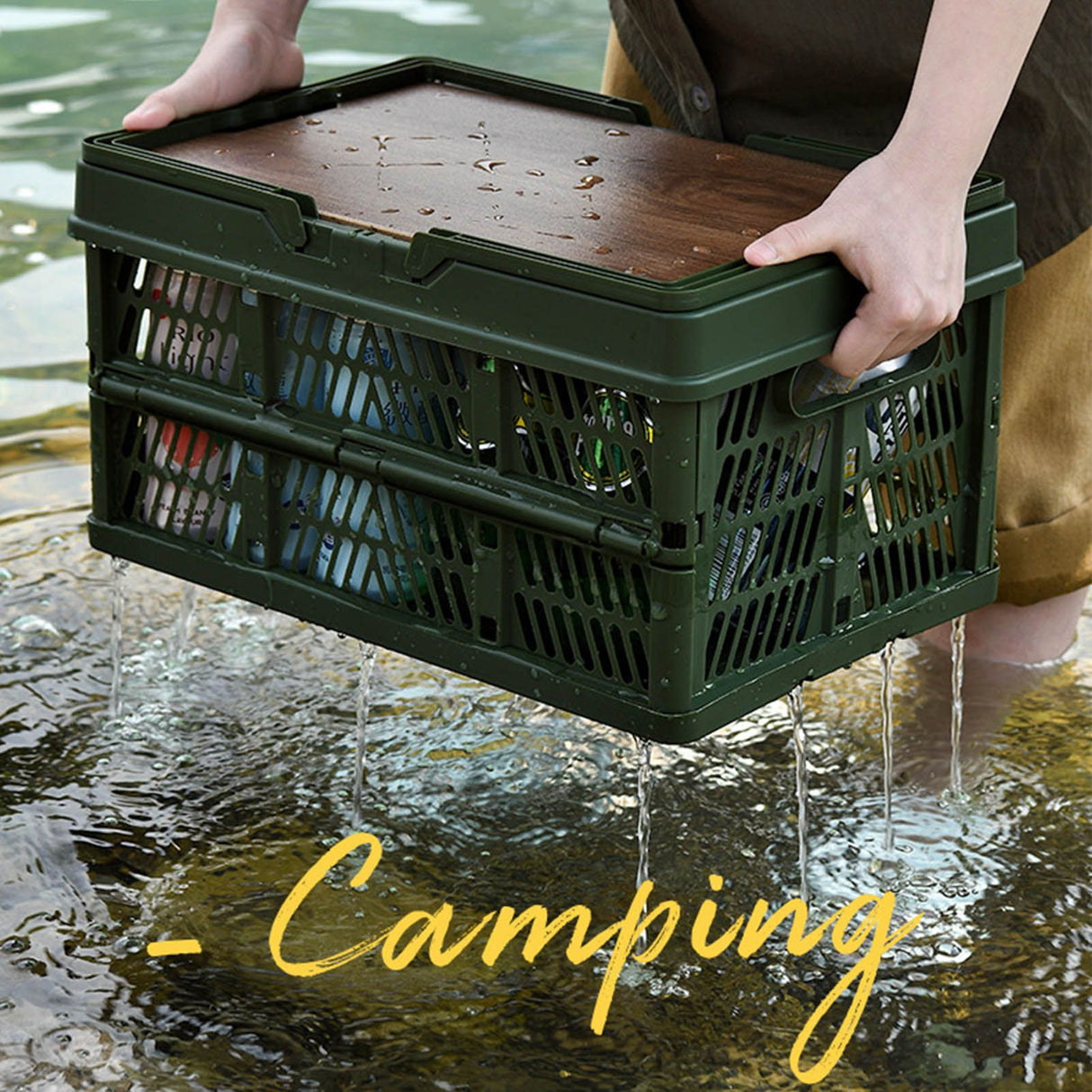 Camping Picnic Basket Foldable Large Capacity Multifunction Handheld Camping Storage Basket Camping Storage Box Green M