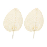 2 Pcs Handheld Leaf Braided Fan Handmade Bamboo Straw Chinese Craft Fan for Decoration - Front View
