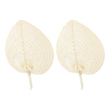 2 Pcs Handheld Leaf Braided Fan Handmade Bamboo Straw Chinese Craft Fan for Decoration - Side View