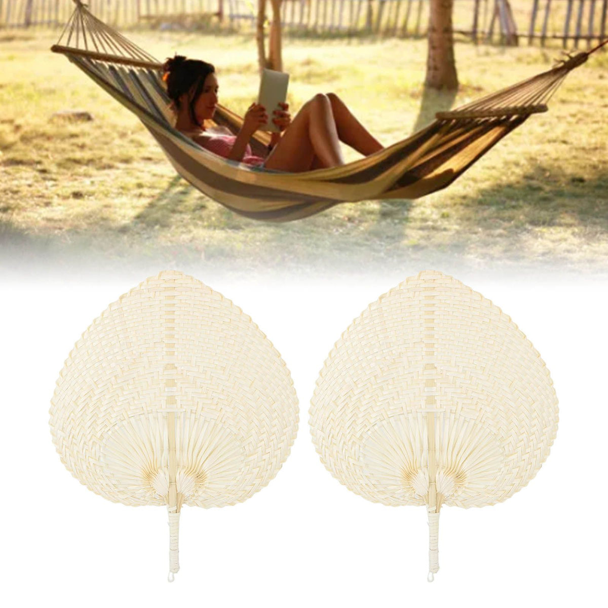 2 Pcs Handheld Leaf Braided Fan Handmade Bamboo Straw Chinese Craft Fan for Decoration
