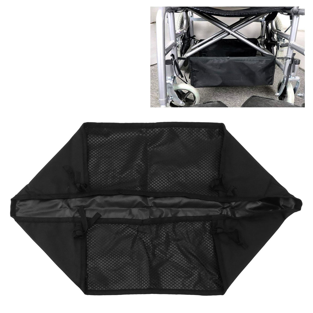 Wheelchair Underneath Bag 600D Oxford Cloth Movable Under Seat Basket for Rollator Walker Black