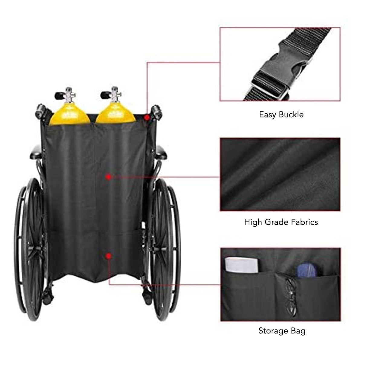 Oxygen Tank Holder Bag 600D Oxford Cloth Hook Design Dual Oxygen Tank Holder for Medical Personal Use Black
