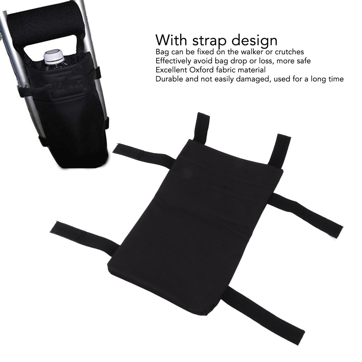Crutch Storage Bag Hanging Carrying Pocket Pouch Portable Travel Organizer Lightweight for Walking Stick Black