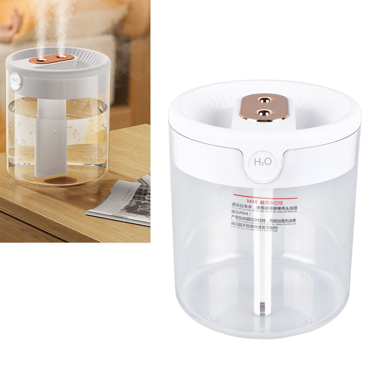 Humidifier 2L White Large Capacity Double Nozzle Mist Humidifier Home Bedroom Office Mute USB Night Light Air Vaporizer