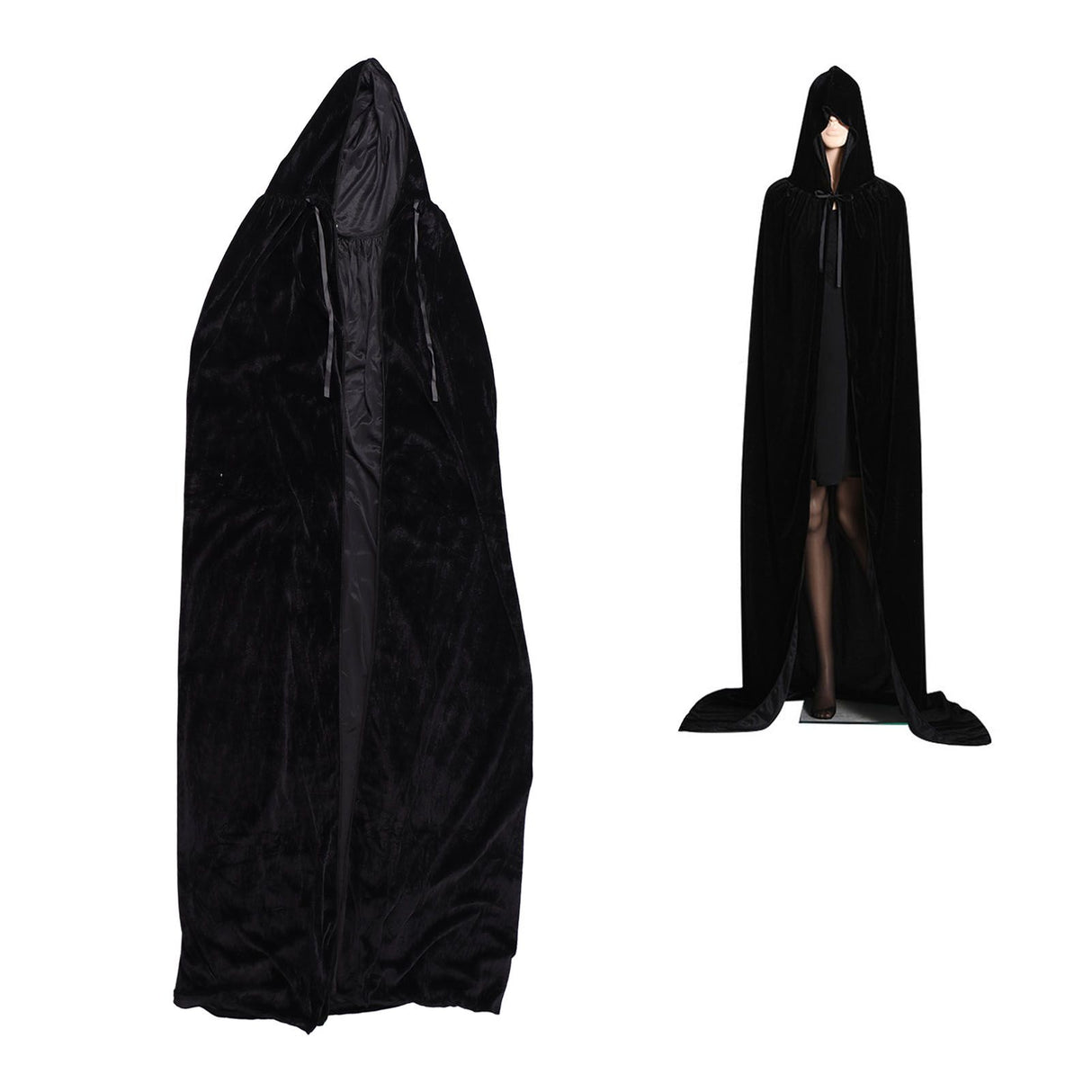 Hooded Cloak Large Witch Cape Black Velvet Comfortable to Wear Soft Touch Costume Cloak for Party Cosplay Roleplay
