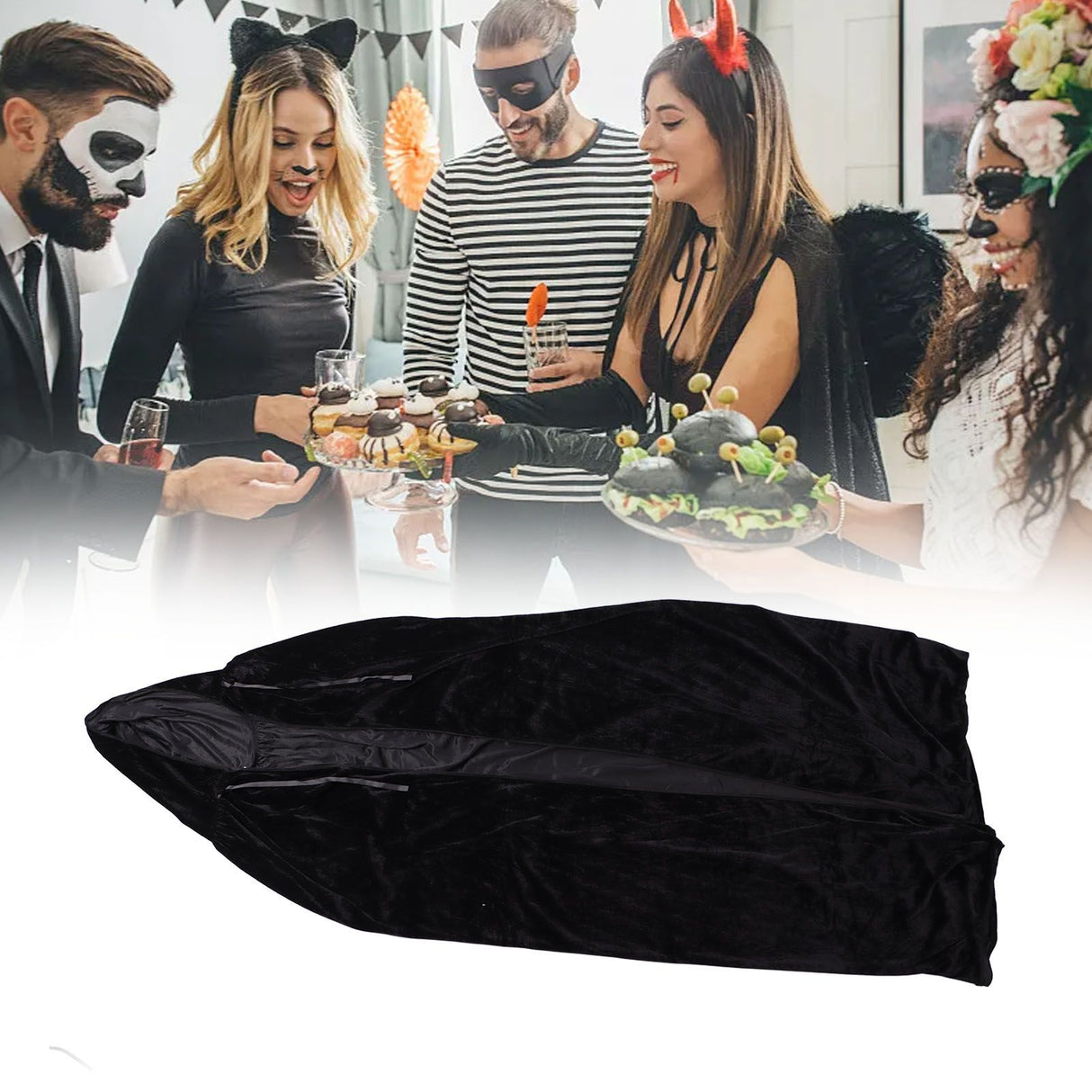 Hooded Cloak Large Witch Cape Black Velvet Comfortable to Wear Soft Touch Costume Cloak for Party Cosplay Roleplay