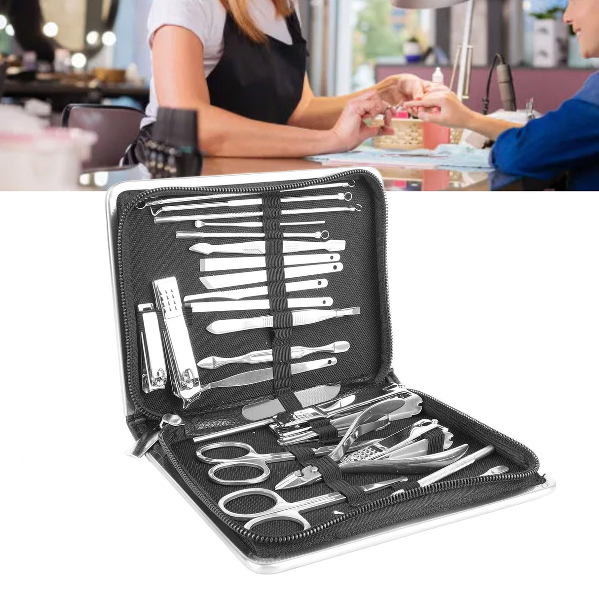 26PCS Manicure Set Black Nail Clippers Set Carbon Steel Manicure Tools Kit for Home Salon