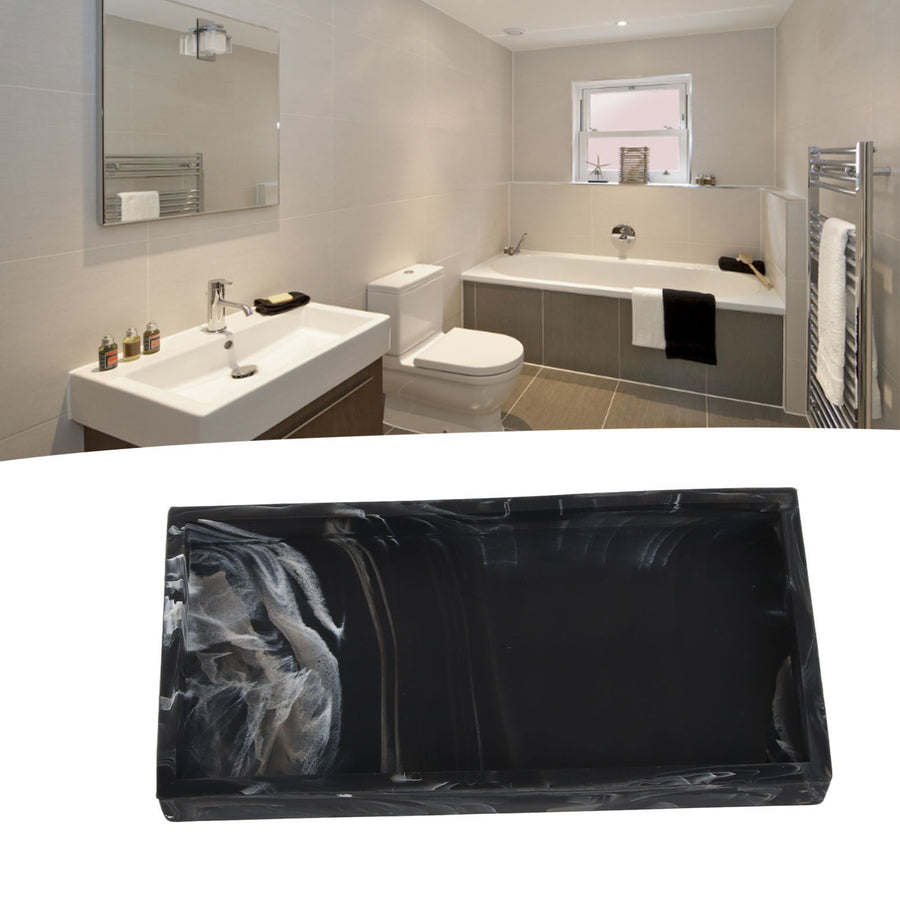 Silicone Storage Tray Shatterproof Key Finger Ring Countertop Sink Vanity Soap Dispenser Tray for Bathroom Marbling Black