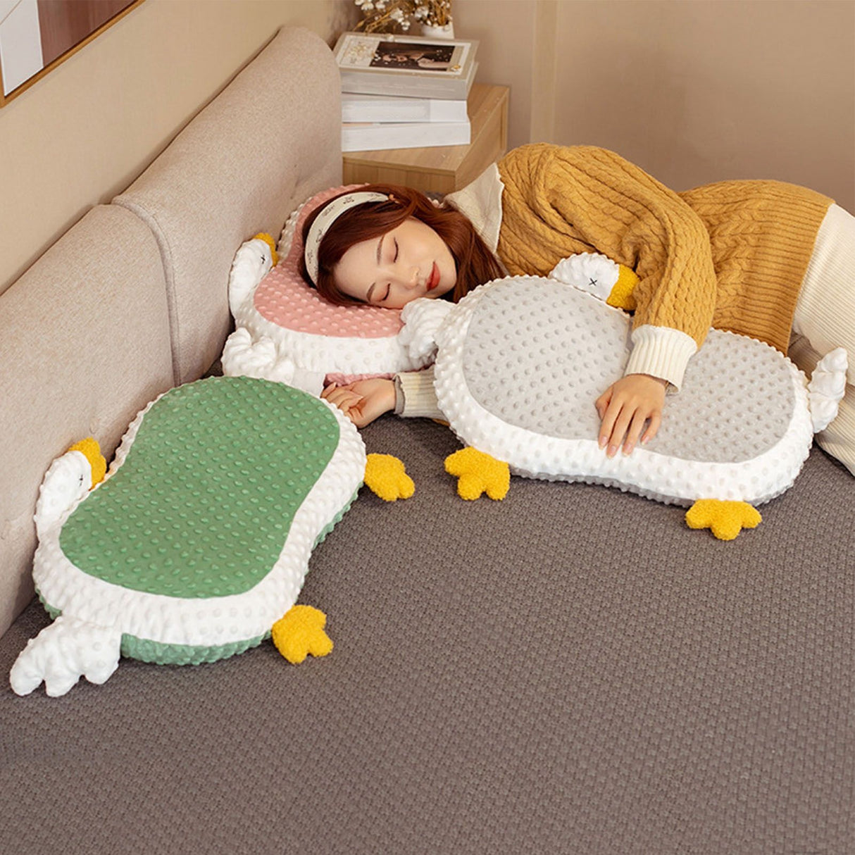 Cat Belly Pillow Memory Foam Slow Rebound Throw Pillow Goose Shape Fuzz Single Cushion Gray