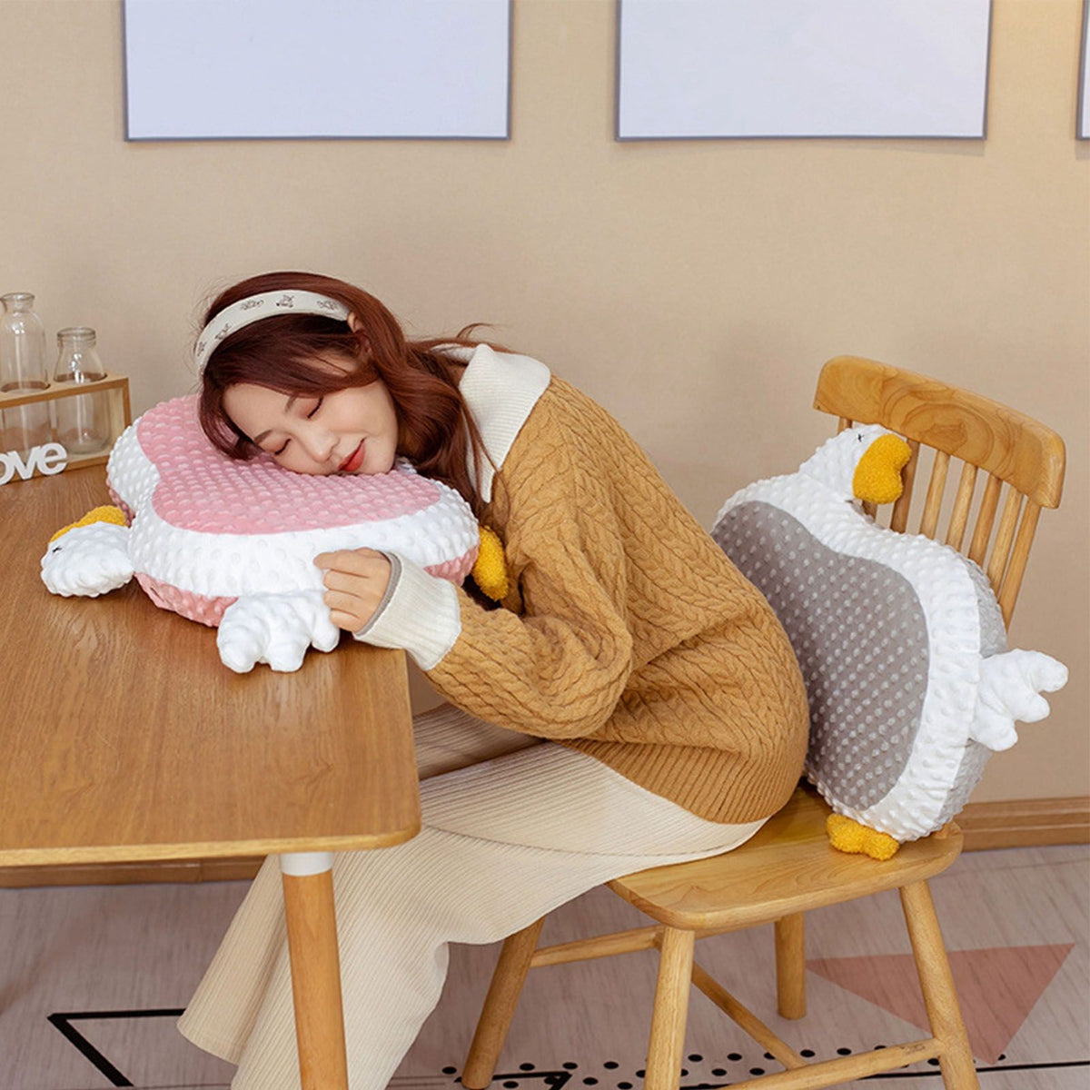 Cat Belly Pillow Memory Foam Slow Rebound Throw Pillow Goose Shape Fuzz Single Cushion Gray