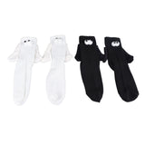2 Pair Funny Magnetic Suction 3D Doll Couple Socks Funny Holding Hands Socks for Couple Black and White