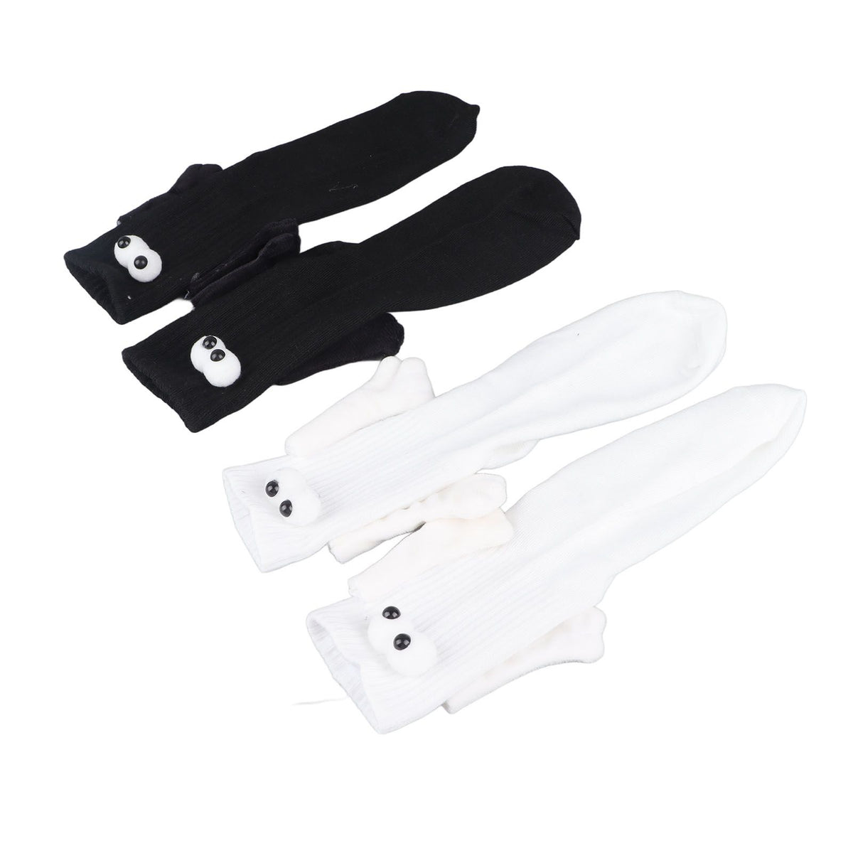 2 Pair Funny Magnetic Suction 3D Doll Couple Socks Funny Holding Hands Socks for Couple Black and White