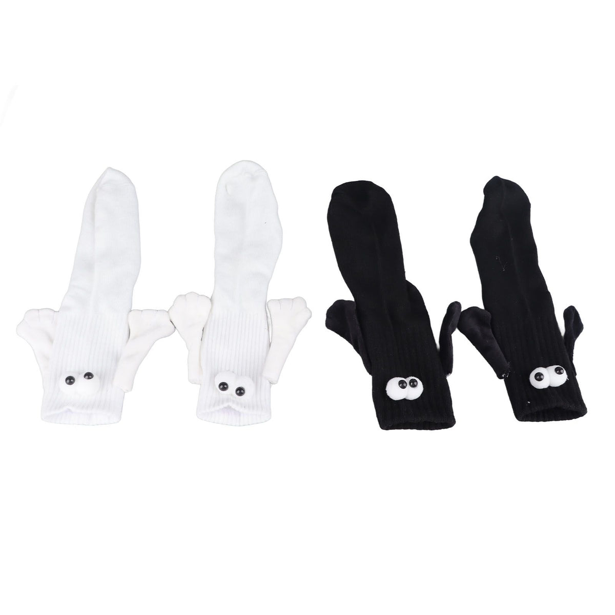 2 Pair Funny Magnetic Suction 3D Doll Couple Socks Funny Holding Hands Socks for Couple Black and White