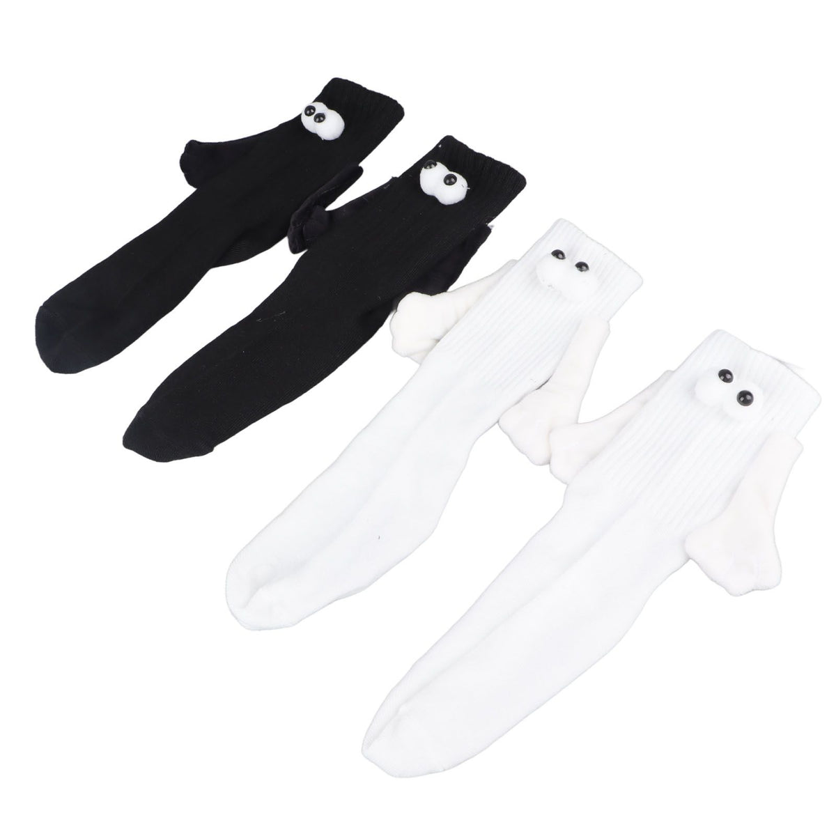 2 Pair Funny Magnetic Suction 3D Doll Couple Socks Funny Holding Hands Socks for Couple Black and White