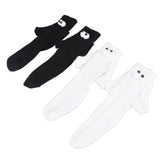 2 Pair Funny Magnetic Suction 3D Doll Couple Socks Funny Holding Hands Socks for Couple Black and White