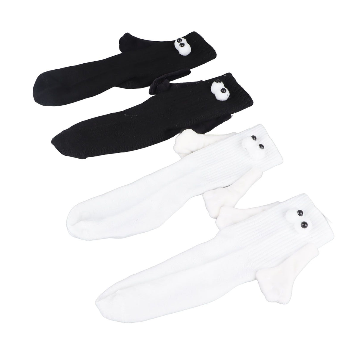 2 Pair Funny Magnetic Suction 3D Doll Couple Socks Funny Holding Hands Socks for Couple Black and White