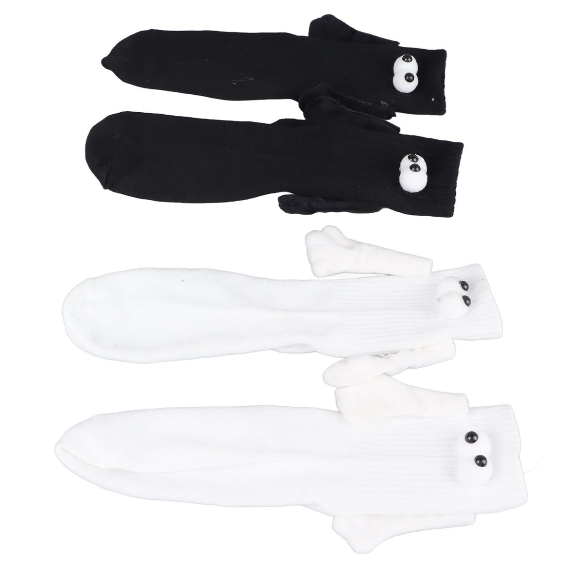 2 Pair Funny Magnetic Suction 3D Doll Couple Socks Funny Holding Hands Socks for Couple Black and White