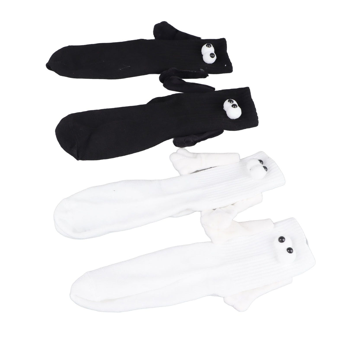 2 Pair Funny Magnetic Suction 3D Doll Couple Socks Funny Holding Hands Socks for Couple Black and White