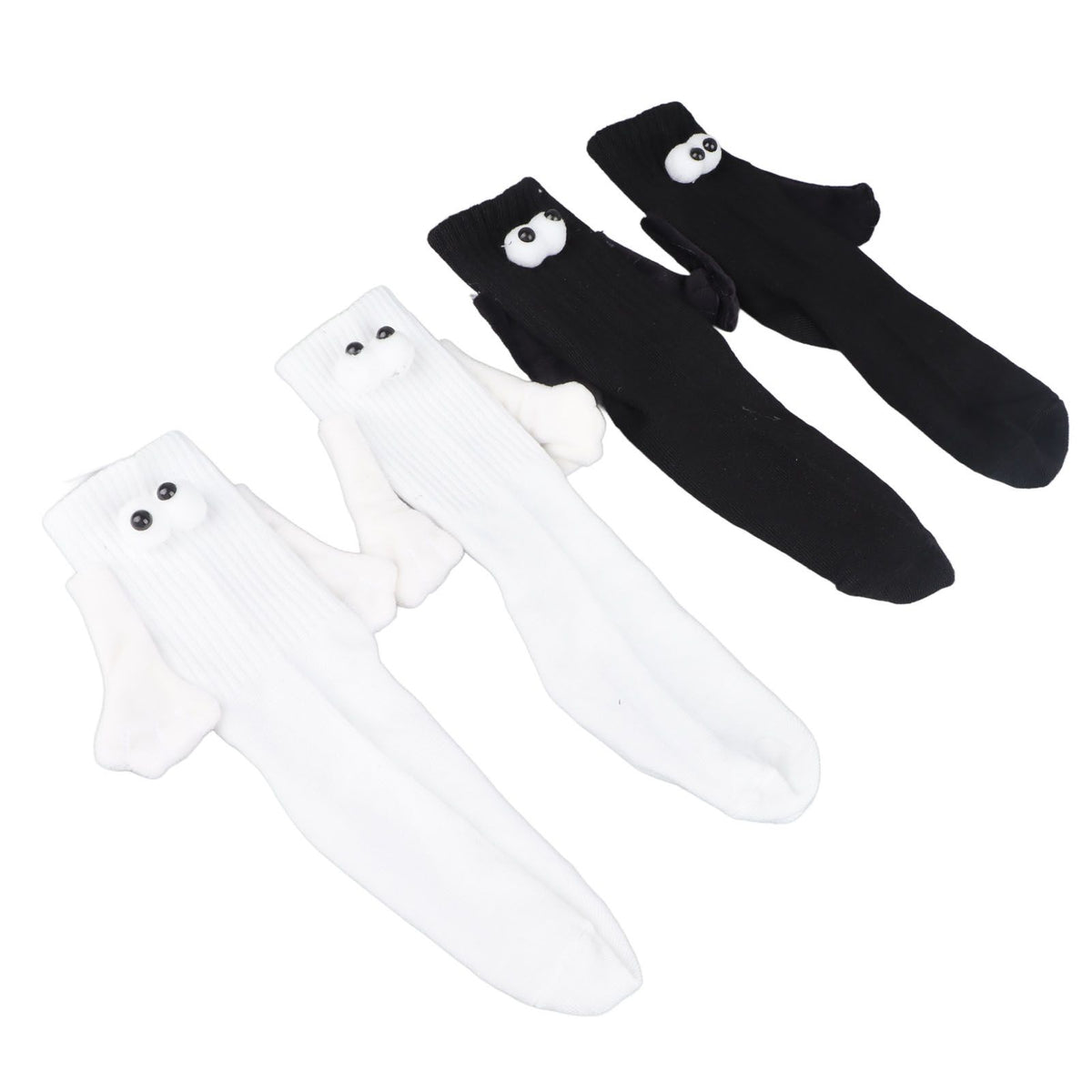 2 Pair Funny Magnetic Suction 3D Doll Couple Socks Funny Holding Hands Socks for Couple Black and White
