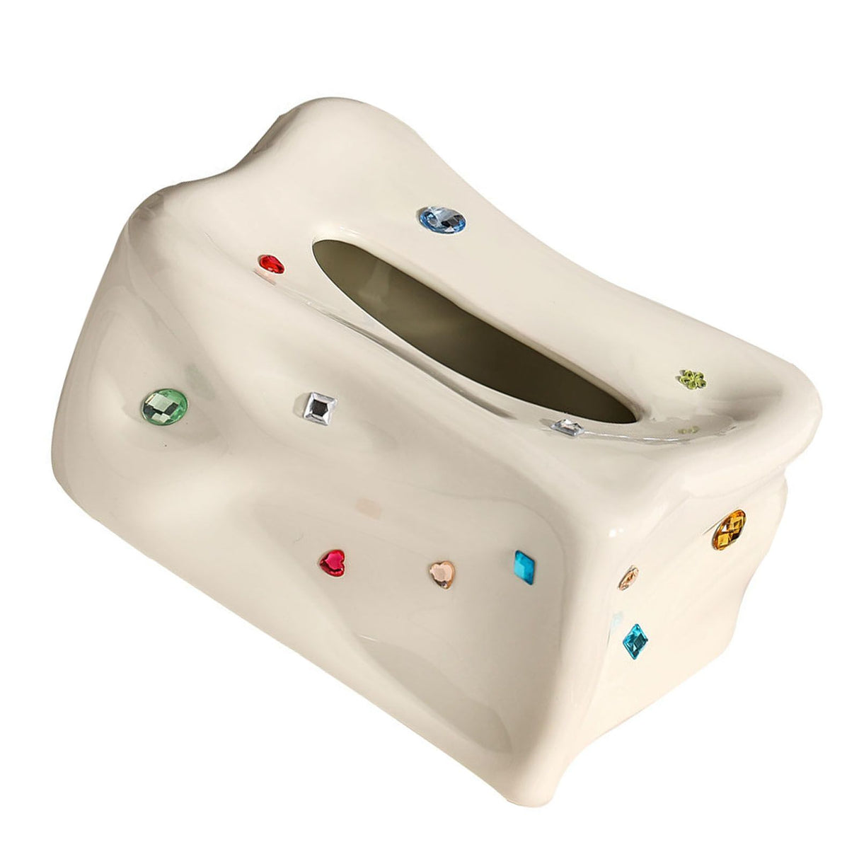 Ceramic Tissue Box Case Holder Decorative Elegant Facial Tissue Napkin Dispenser Box for Dinner Room Beige