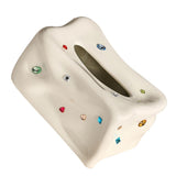 Ceramic Tissue Box Case Holder Decorative Elegant Facial Tissue Napkin Dispenser Box for Dinner Room Beige