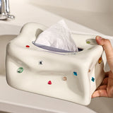 Ceramic Tissue Box Case Holder Decorative Elegant Facial Tissue Napkin Dispenser Box for Dinner Room Beige