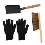 Fireplace Ash Shovel Brush Set Coal Hearth Clean Tools for Home with Black Silicone Gloves