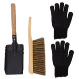 Fireplace Ash Shovel Brush Set Coal Hearth Clean Tools for Home with Black Silicone Gloves