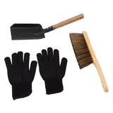 Fireplace Ash Shovel Brush Set Coal Hearth Clean Tools for Home with Black Silicone Gloves