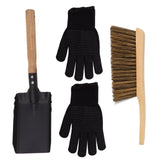 Fireplace Ash Shovel Brush Set Coal Hearth Clean Tools for Home with Black Silicone Gloves