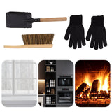 Fireplace Ash Shovel Brush Set Coal Hearth Clean Tools for Home with Black Silicone Gloves - Extra Image