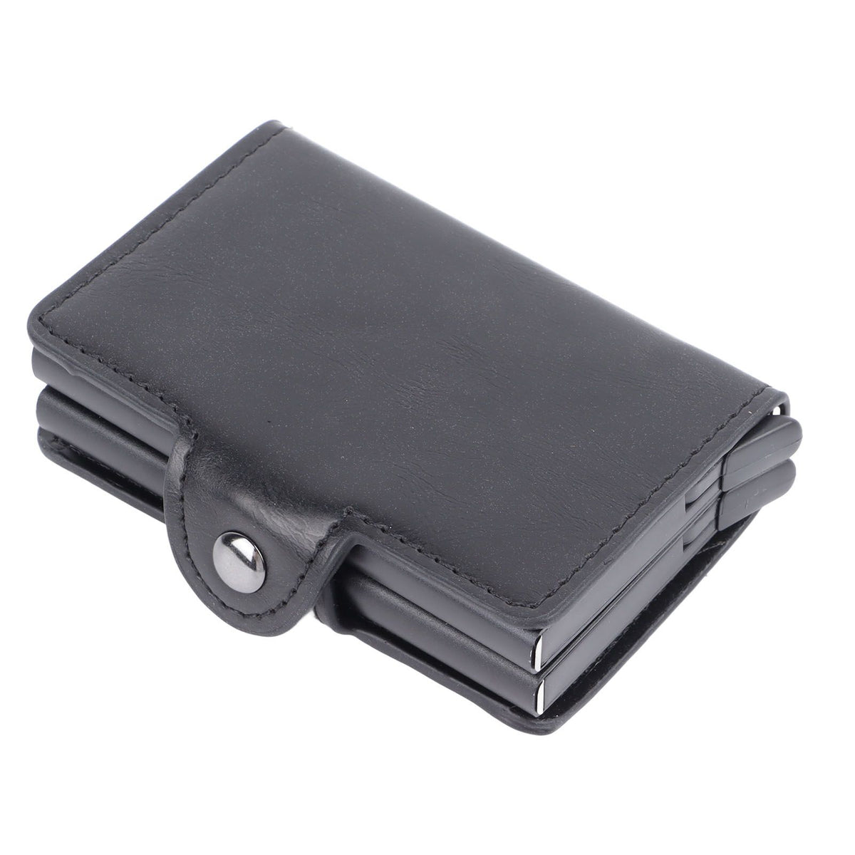 Card Holder Black Card Case RFID Blocking Aluminium Alloy PU Anti Degaussing Large Capacity Withstand Wear Card Wallet